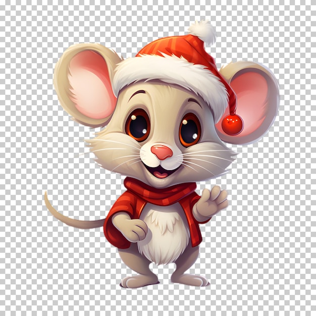 PSD Милая смешная мышь в шляпе санта на рождество