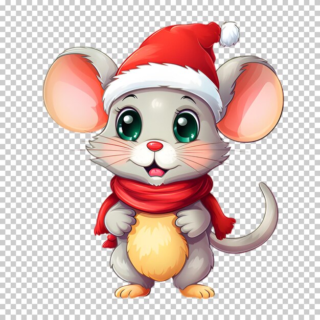 PSD クリスマスにサンタの帽子をかぶった可愛い面白いネズミ