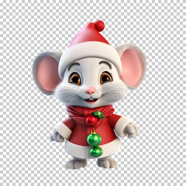 Cute funny mouse wearing santas hat for christmas transparent background
