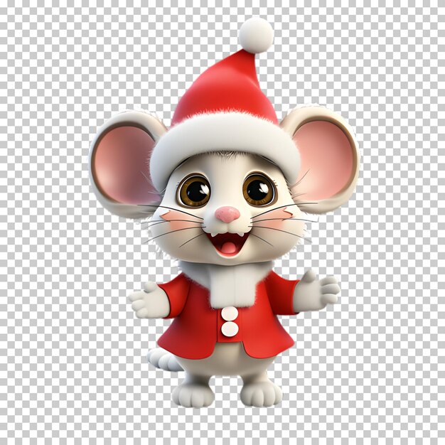 PSD cute funny mouse wearing santas hat for christmas transparent background