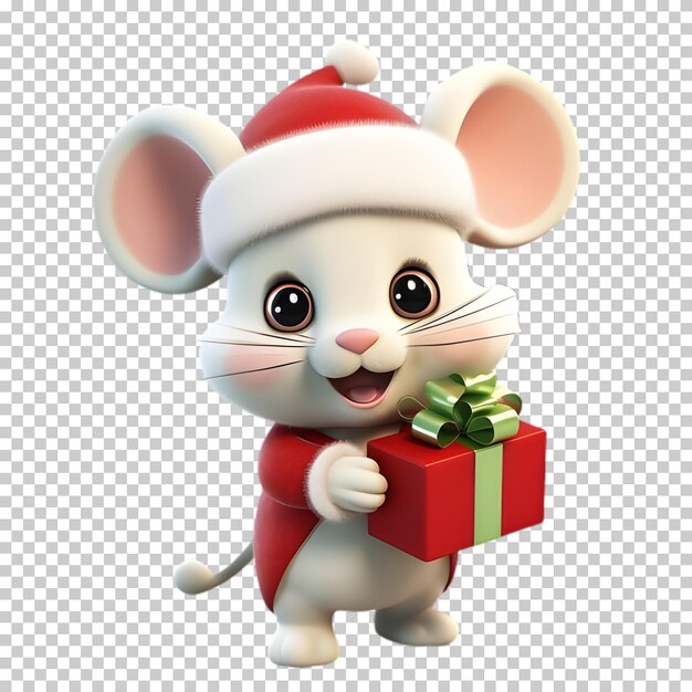 PSD cute funny mouse wearing santas hat for christmas transparent background