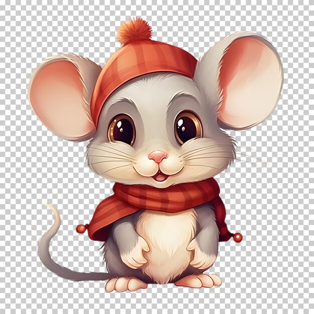 PSD un mouse carino e divertente che indossa il cappello di babbo natale per natale