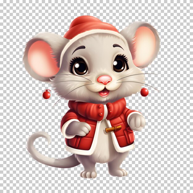 PSD cute funny mouse wearing santas hat for christmas