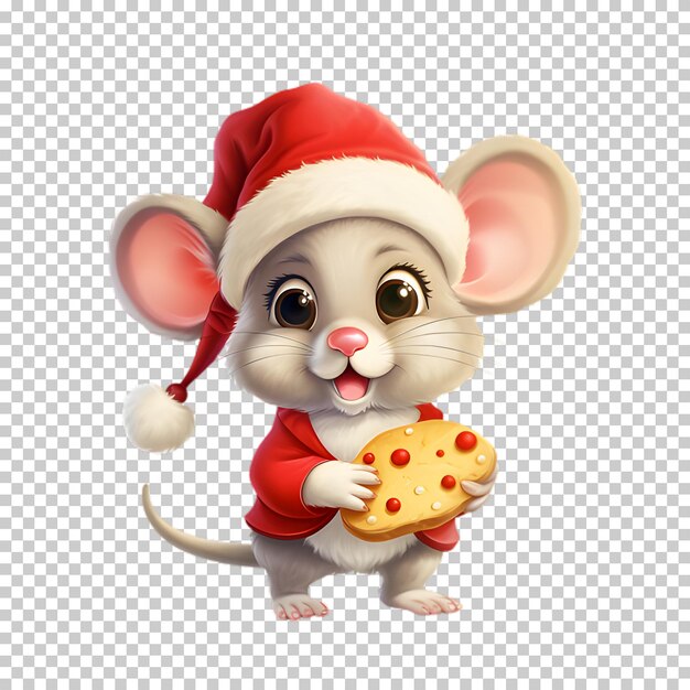 PSD un mouse carino e divertente che indossa il cappello di babbo natale per natale