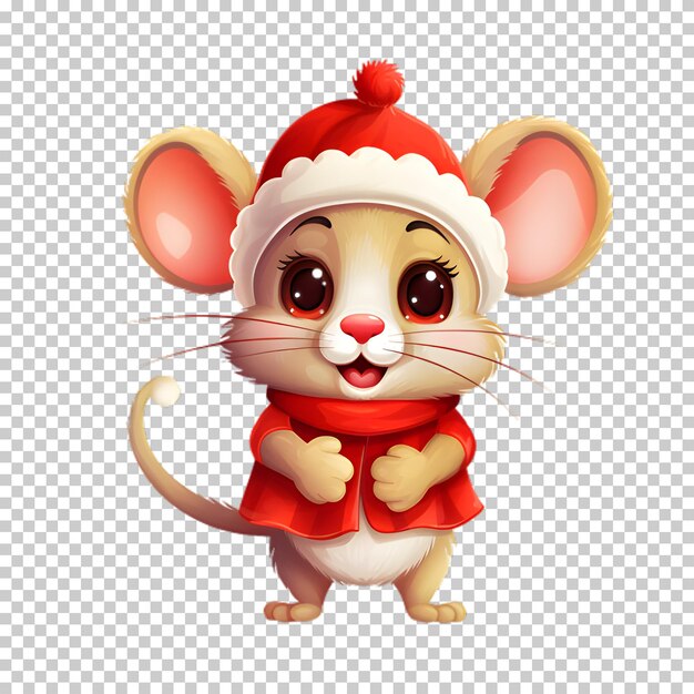 PSD cute funny mouse wearing santas hat for christmas