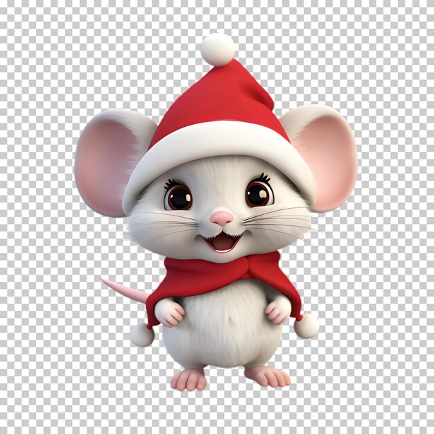 クリスマスにサンタの帽子をかぶった可愛い面白いネズミ ⁇ 透明な背景