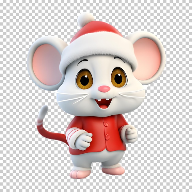 PSD Милая смешная мышь в шляпе санта-клауса на рождественский прозрачный фон