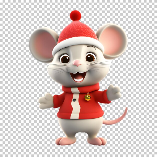 PSD Милая смешная мышь в шляпе санта-клауса на рождественский прозрачный фон