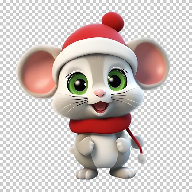 PSD クリスマスにサンタの帽子をかぶった可愛い面白いネズミ ⁇ 透明な背景