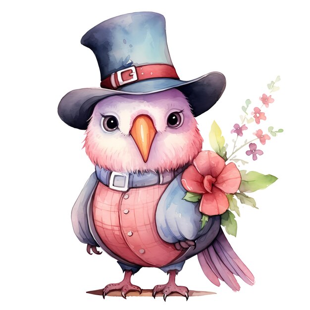 Cute funny parrot watercolor clipart illustration