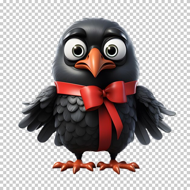 PSD cute funny raven wearing santa hat for christmas illustration transparent background