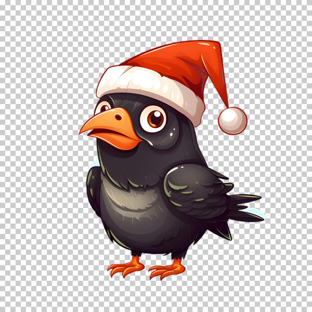 PSD cute funny raven wearing santa hat for christmas illustration