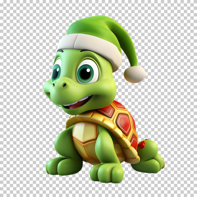 PSD cute funny turtle wearing santa hat for christmas illustration transparent background