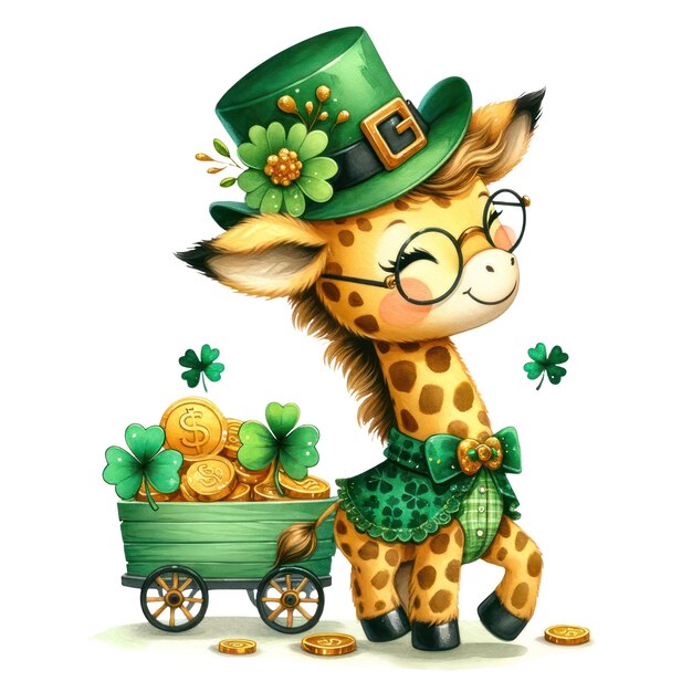 PSD cute giraffe st patrick's day clipart illustrazione