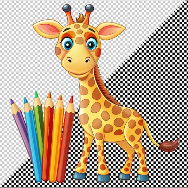 PSD Милый жираф с карандашами