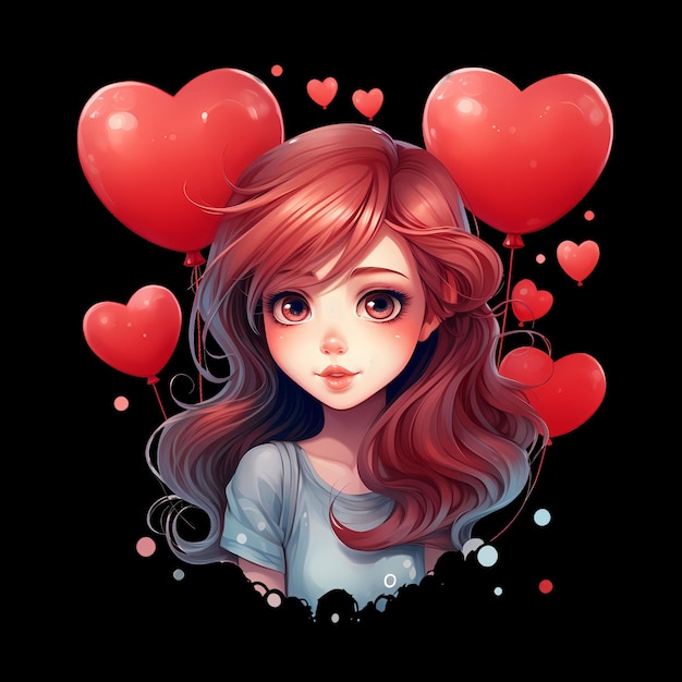 PSD cute girl art illustration with balloon