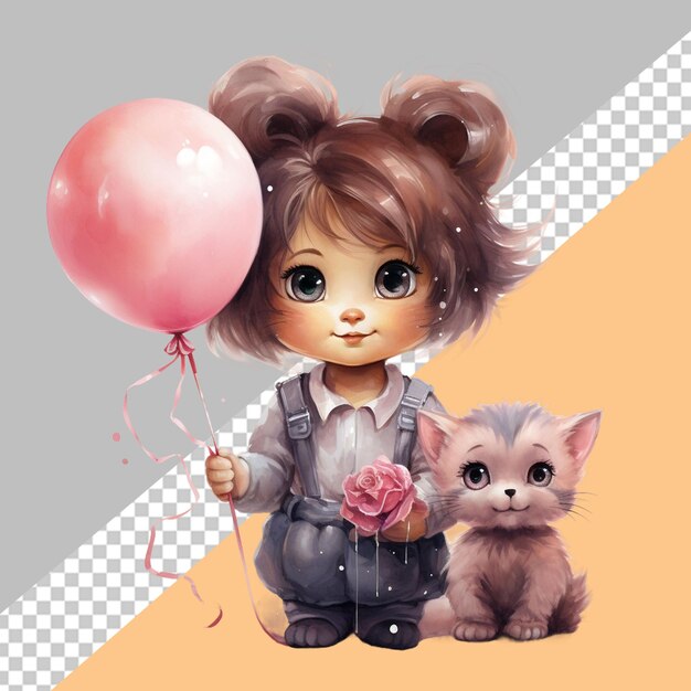 PSD Милая девочка-кошка в розовом платье