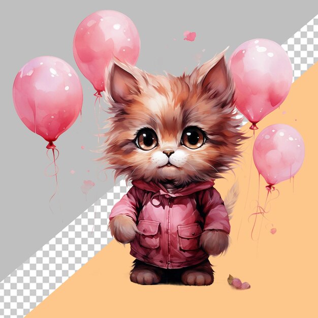 PSD cute girl cat wearing frock pink theme