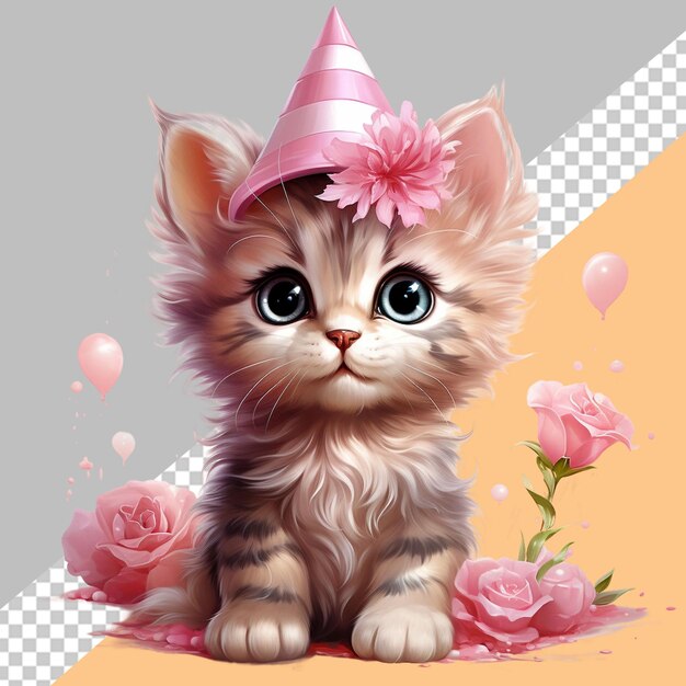 PSD cute girl cat wearing frock pink theme