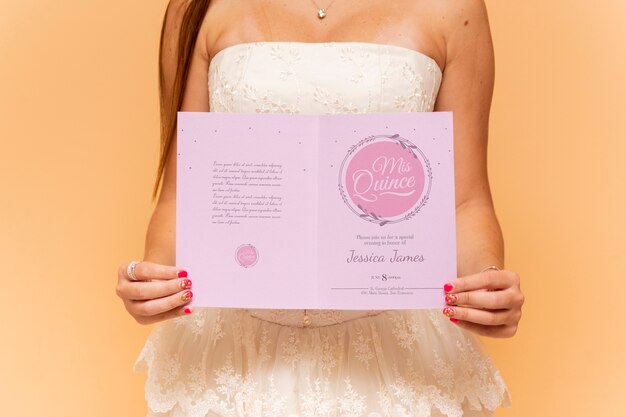 Cute girl celebrating her sweet fifteen invitation