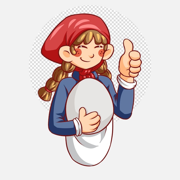 Cute girl of chicken farmer holding an egg cartoon characters