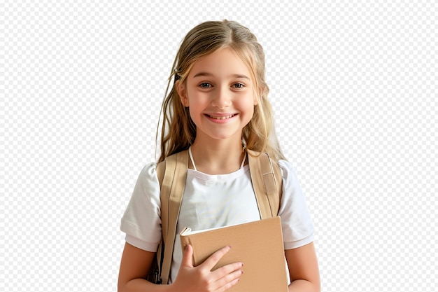 PSD cute girl holding a book on transparent