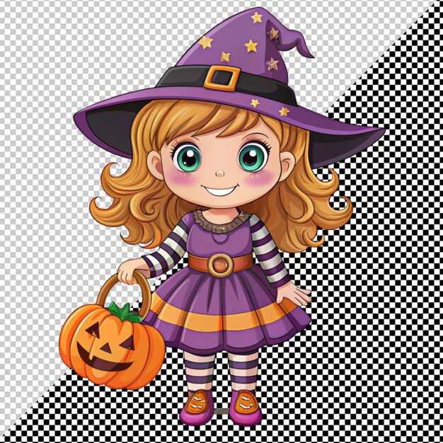 PSD cute girl in witch costume halloween character