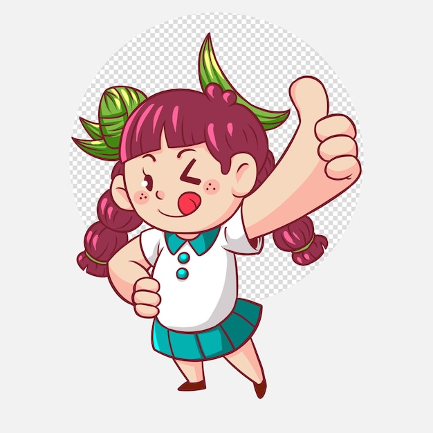 PSD cute girl in thailand style logo hand drawn cartoon art illustration