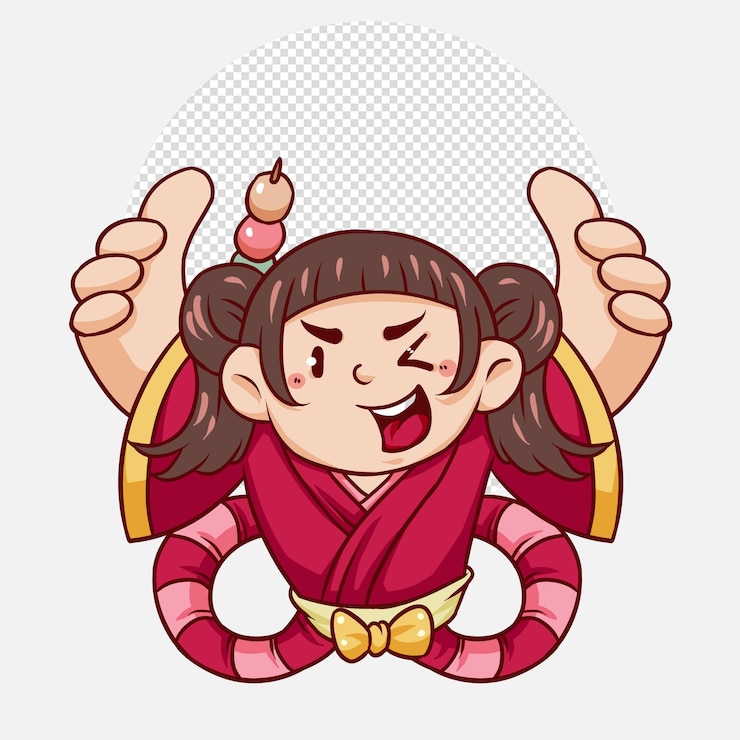 PSD cute girl wearing japanese headband and clothes cartoon mascot design