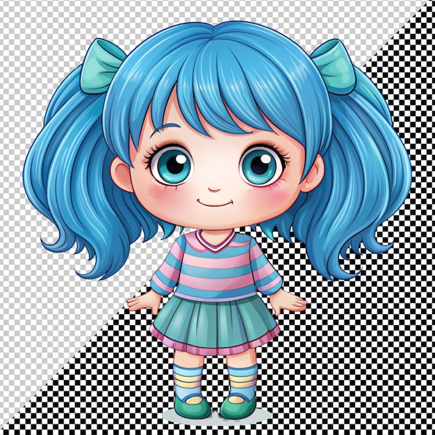 PSD cute girl with blue hair vector on transparent background