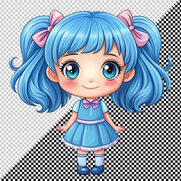 PSD cute girl with blue hair vector on transparent background