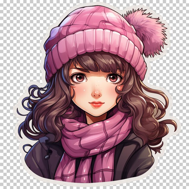 PSD cute girl with scarf and cap for winter season illustration isolated