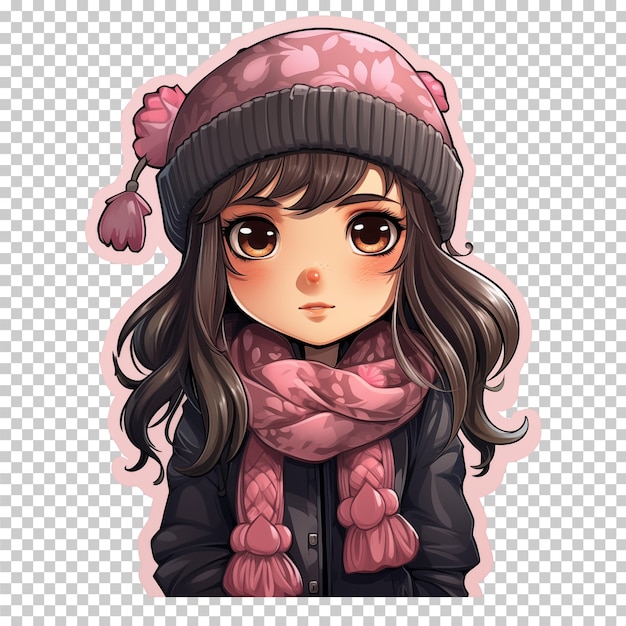 PSD cute girl with scarf and cap for winter season illustration isolated