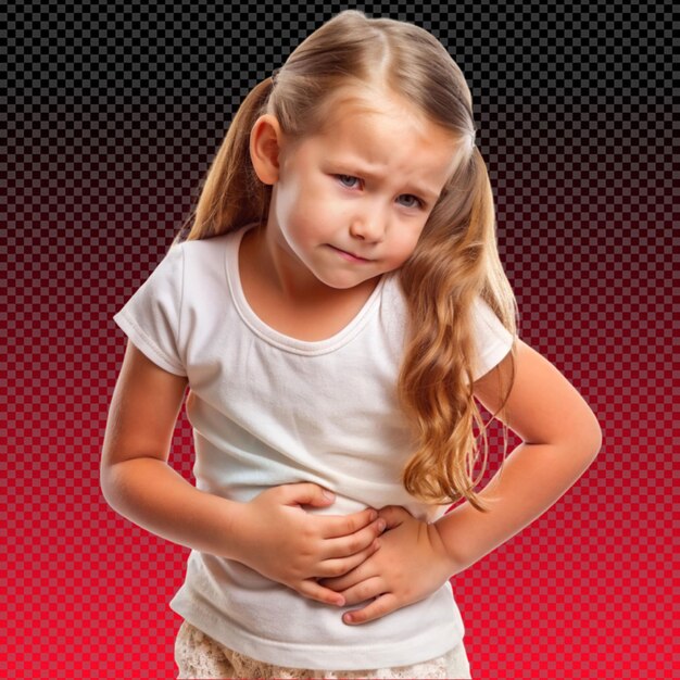 PSD a cute girl with stomachache on transparent background