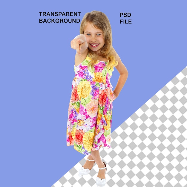 可愛い女の子がモデリングし子供が学校服を着て透明な背景で幸せな笑顔をしている