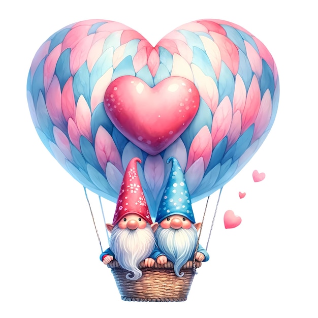 귀여운 Gnome Air Balloon 수채화 클리파트 일러스트레이션