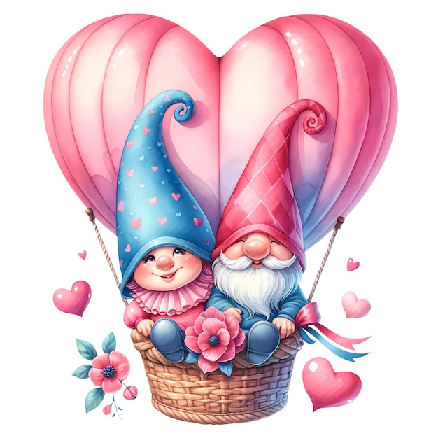 PSD cute gnome air balloon watercolor clipart illustration