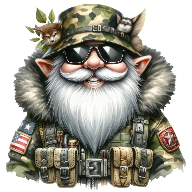 PSD 귀여운 gnome army soldier camouflage clipart 일러스트레이션