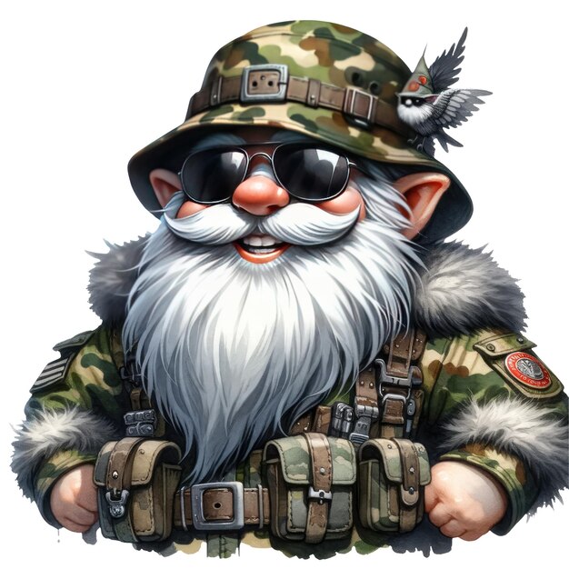 PSD cute gnome army soldier camouflage clipart illustration