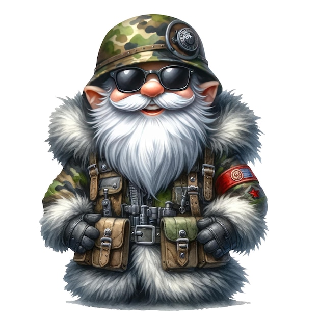 PSD cute gnome army soldier camouflage clipart illustration