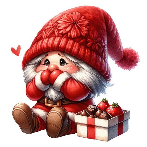 PSD carina scatola di cioccolatini gnome valentine clipart illustrazione