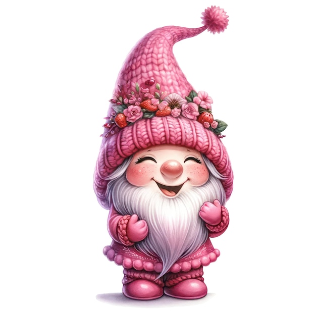 PSD cute gnome cupcake strawberry valentines day clipart illustration