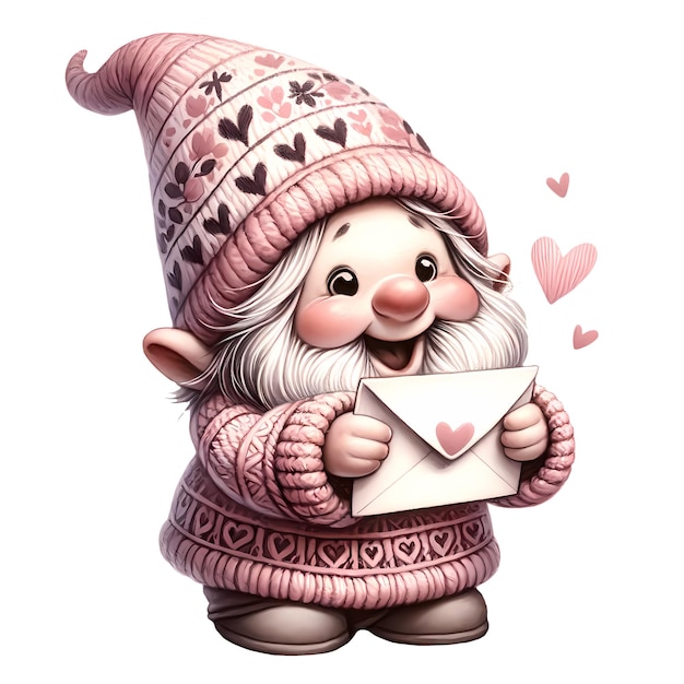 PSD cute gnome holding valentine envelope acquerello clipart illustrazione