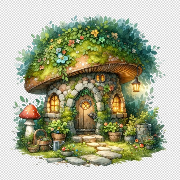 PSD cute gnome house in a watercolor style