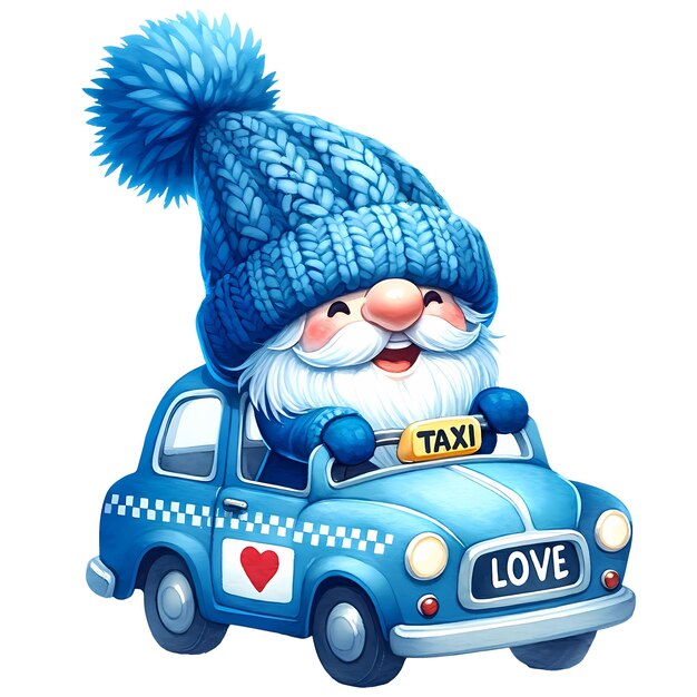 PSD cute gnome love taxi valentine watercolor clipart illustration