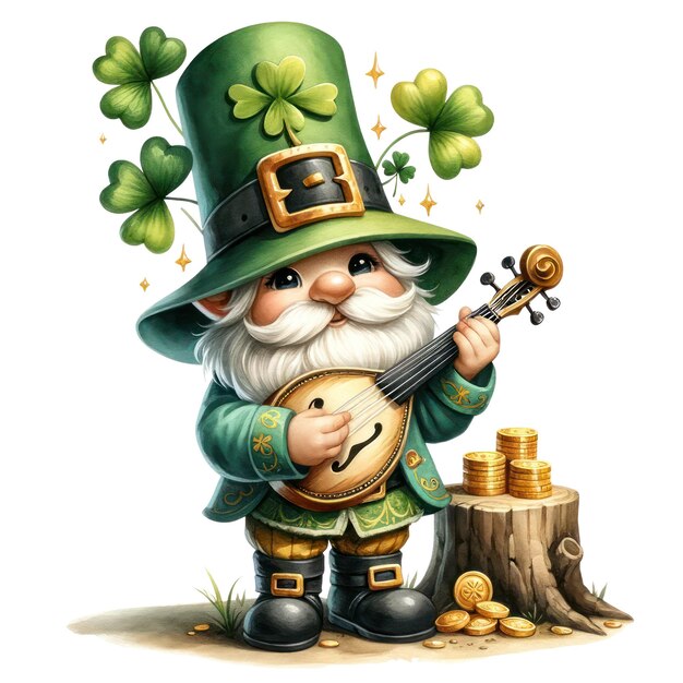 PSD cute gnome playing an irish fiddle clipart illustration