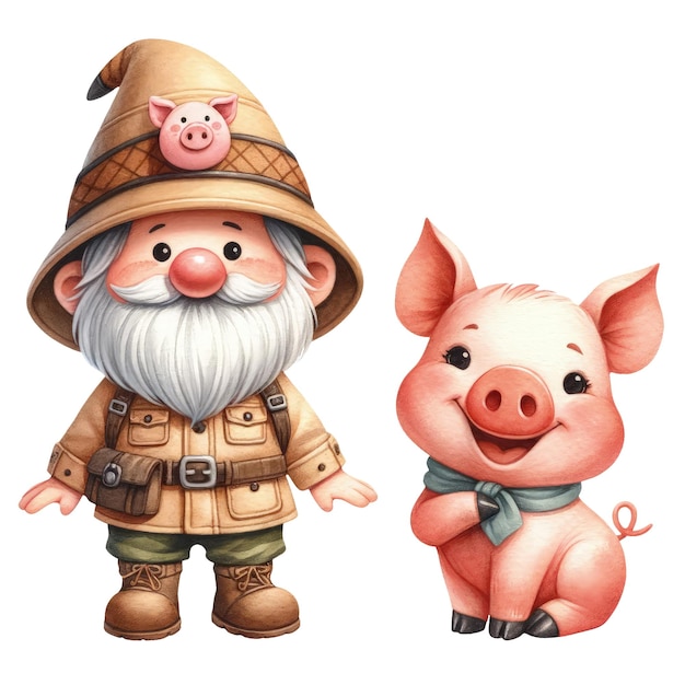 PSD cute gnome safari suit and animal clipart illustration