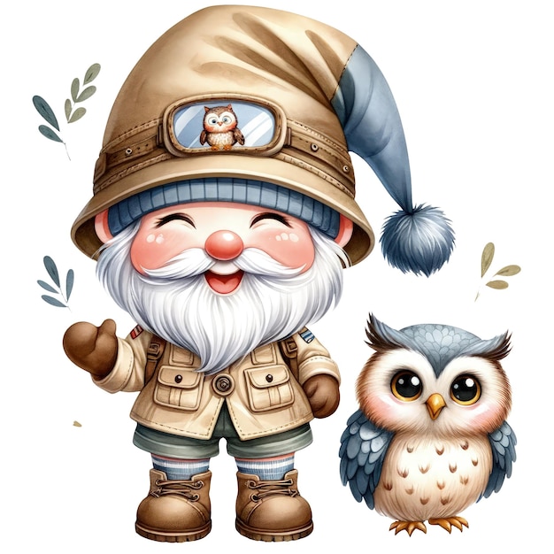 PSD cute gnome safari suit and animal clipart illustration