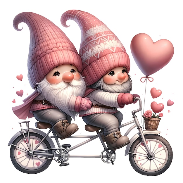 PSD cute gnome valentine bicycle watercolor clipart illustration