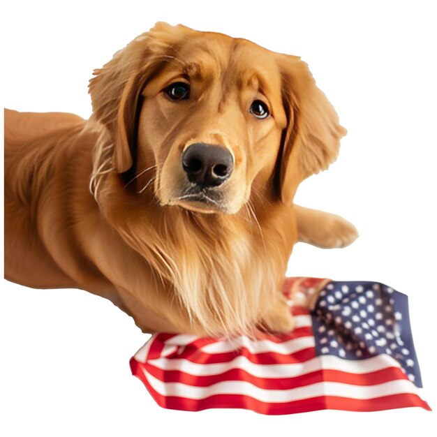 PSD アメリカ国旗の可愛いゴールデン・リトリーバー犬